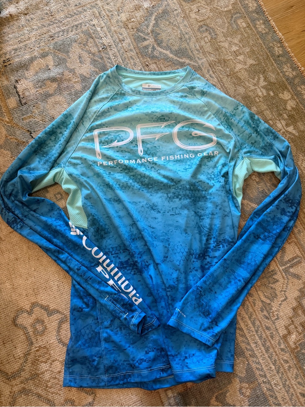 Columbia PFG Long Sleeve Performance Shirt in Aqua and Teal